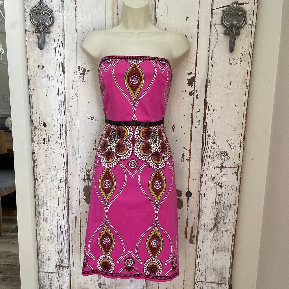 Laundry by Shelli Segal Size 4 Woman's Pink Green Brown Strapless Cocktail Dress